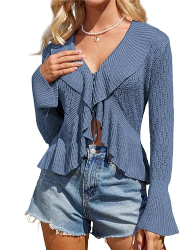 GRACE KARIN Damen Elegante Festliche Shrug Casual Langarm Bolero Strickjacke Out Hollow Sommer Strickjacke Blau XXL GRACE KARIN Damen Elegante Festliche Shrug Casual Langarm Bolero Strickjacke Out Hollow Sommer Strickjacke Blau XXL von GRACE KARIN