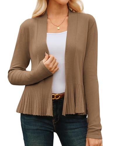 GRACE KARIN Damen Elegante Strickjacke Lange Ärmel Bequem Täglich Cardigan Kurze Open Front Bolero Khakibraun S von GRACE KARIN