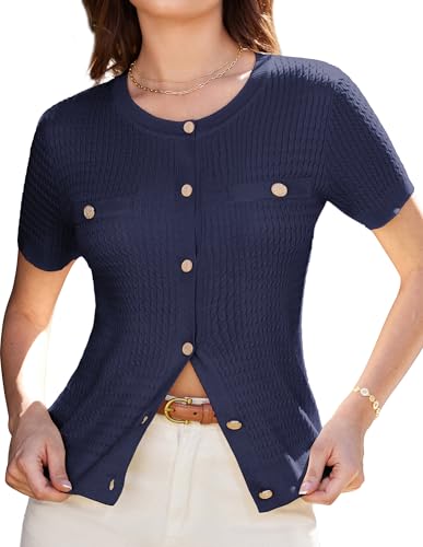 GRACE KARIN Damen Fashion Open Front Cardigan mit Knöpfen Vintage Rundhals Solid Farbe Kurz Strickjacke zum Kleid Hose Dunkelblau XL GRACE KARIN Damen Fashion Open Front Cardigan mit Knöpfen Vintage Rundhals Solid Farbe Kurz Strickjacke zum Kleid Hose Dunkelblau XL von GRACE KARIN