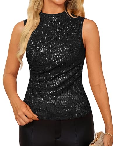 GRACE KARIN Damen Festlich Slim Fit Sparkle Shimmer Weste Neckholder Solid Farbe Party Tunika Tops Schwarz M von GRACE KARIN