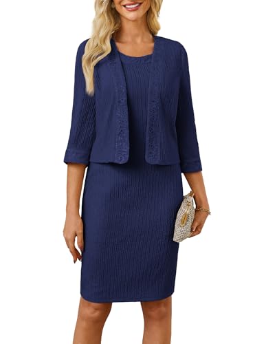 GRACE KARIN Damen Festliche Kleider für Hochzeit Wedding Guest Dress Kleid Damen Elegant Cocktailkleid Etuikleid Kleid Spitze Marineblau M von GRACE KARIN