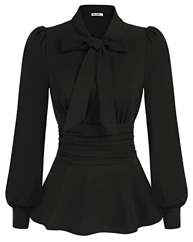 GRACE KARIN Damen Festlich Blusen Krawatte Viktorianischer Stehkragen Rüschenblusen Langarm Oberteil CL1476-01_00L von GRACE KARIN