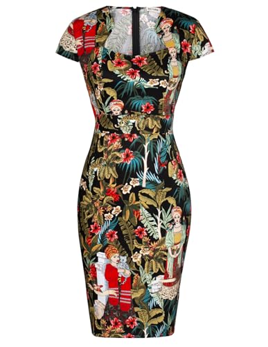 GRACE KARIN Damen Flügelärmel Vintage Wackelkleid Bleistift & Schößchen, Mehrfarbig, floral, X-Large GRACE KARIN Damen Flügelärmel Vintage Wackelkleid Bleistift & Schößchen, Mehrfarbig, floral, X-Large von GRACE KARIN