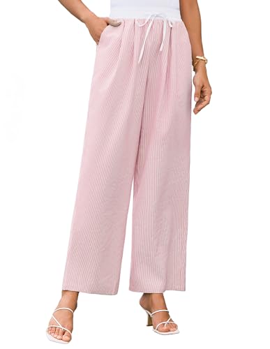 GRACE KARIN Damen-Freizeithose mit weitem Bein hohe Taille Jogginghose Hose mit elastischem Kordelzug und Taschen Rote und weiße Streifen XL von GRACE KARIN