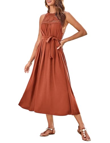 GRACE KARIN Damen Freizeitkleider Elegant Neckholderkleid Damen Abend Partykleider Ziegelrot M von GRACE KARIN