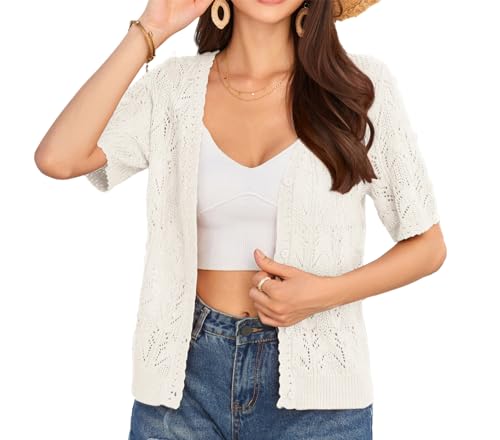 GRACE KARIN Damen Frühling Sommer Herbst Business OL Cardigan zum Kleid V-Neck Strickpullover Ausgehen Kurz Cardigan Weiß XXL von GRACE KARIN