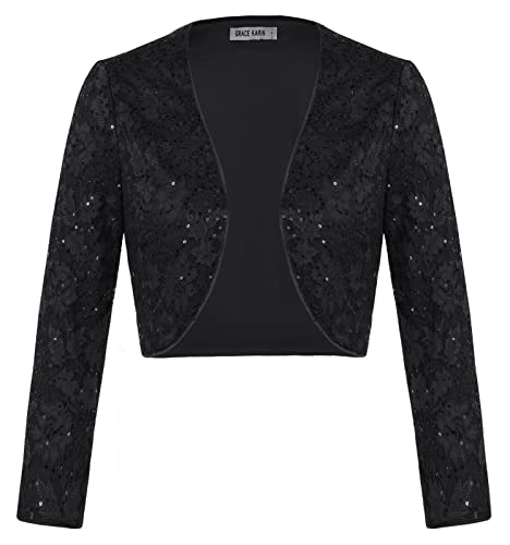 GRACE KARIN Damen Glitzer Bolerojacke Langarm Paillettenbesetzter Disco Shrug Schick Schwarz M von GRACE KARIN