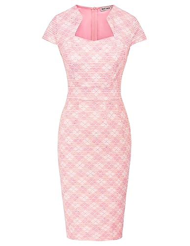 GRACE KARIN Damen Gorgeous Work Bleistift Kleid Cap Sleeve Sexy Bodycon Kleid, Hellrosa (kariert), XX-Large von GRACE KARIN