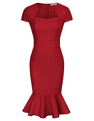 GRACE KARIN Damen Gorgeous Work Bleistift Kleid Cap Sleeve Sexy Bodycon Kleid, Roter Fischschwanz, Mittel von GRACE KARIN