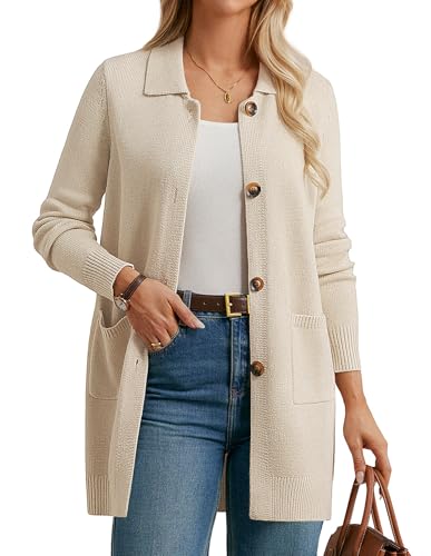 GRACE KARIN Damen Herbst Strickjacke Lange Ärmel Lockerer Lässig Cardigan mit Taschen für Party Hochzeit CL172-02/Aprikose S von GRACE KARIN