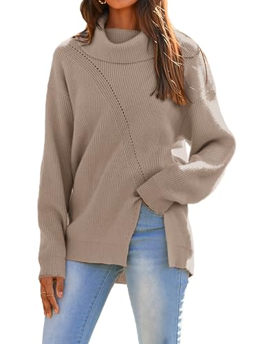 GRACE KARIN Damen Herbst Und Winter Basic Einfarbiger Pullover Langarm Rollkragen Pullover Dunkel Braun XXL von GRACE KARIN