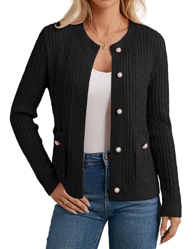 Damen Herbst Langarm Strickjacke Freizeit Grobstrick Rundhals übergangsjacke für Hochzeitsgäste CL262-01/Schwarz XL von GRACE KARIN