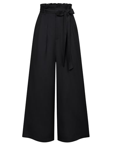 GRACE KARIN Damen High Waist Lange Hosen mit Gürtelverzierung Lässige Loose Pants Schwarz L von GRACE KARIN