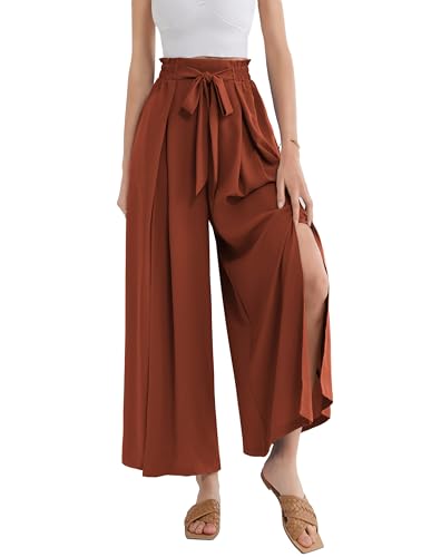 GRACE KARIN Damen Hohe Taille Palazzo Hose Lässige Weite Hose Paperbag Elegant Hosen Rot Bestickt M von GRACE KARIN