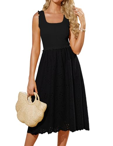 GRACE KARIN Damen Hohe Tailliertes Kleid Elegantes Besticktes Sommerhochzeit Brautjungfernkleid Midilange Plissierte Festliche Kleider Schwarz XL von GRACE KARIN