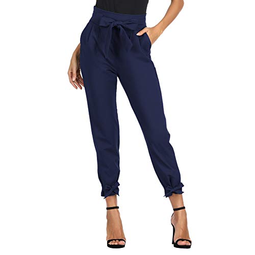 GRACE KARIN Damen Hose Hohe Taille Schleife Gürtel Hose Elegant Hose Casual Bleistifthose S Navyblau CL010903-9 von GRACE KARIN