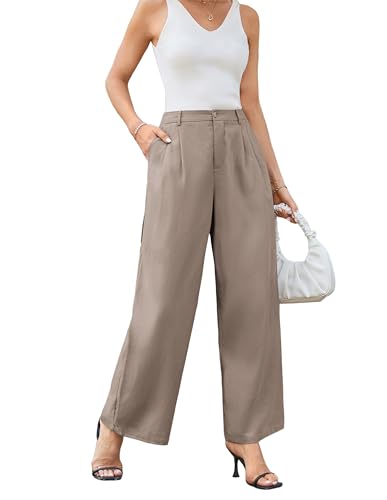 GRACE KARIN Damen-Hose aus Leinen mit weitem Bein, lockere Freizeithose im Feldstil Hellgrau L von GRACE KARIN