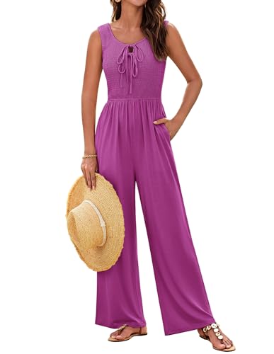 GRACE KARIN Damen Jumpsuit Overall elegant Ärmellos High Waist Jumpsuit Elastische Taille Hohe Elastizität mit Taschen rosarot 2XL von GRACE KARIN