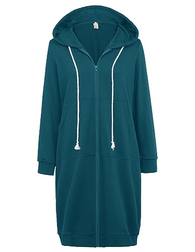 GRACE KARIN Damen Kapuzenpullover Langarm Hoodie mit Reißverschluss Herbst Jacke Damen Lang Sweatshirt L Dunkelblaugrün-32 von GRACE KARIN