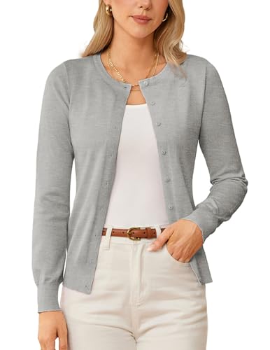 GRACE KARIN Klassische Strickjacke für Damen, langärmelig, lässig, vorne offen, Knopfleiste, S-3XL, Grau, Mittel von GRACE KARIN