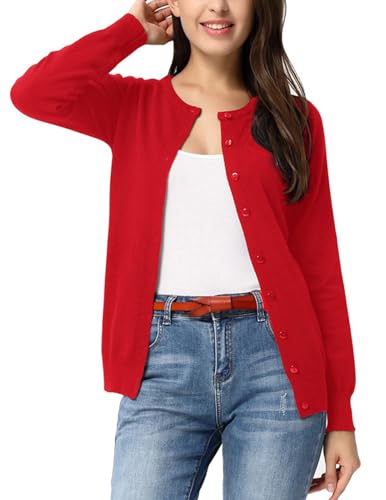 GRACE KARIN Rote Strickjacken für Damen, mit Knopfleiste, leicht, Rundhalsausschnitt, offene Vorderseite, Strickjacken, Pullover, Größe S von GRACE KARIN