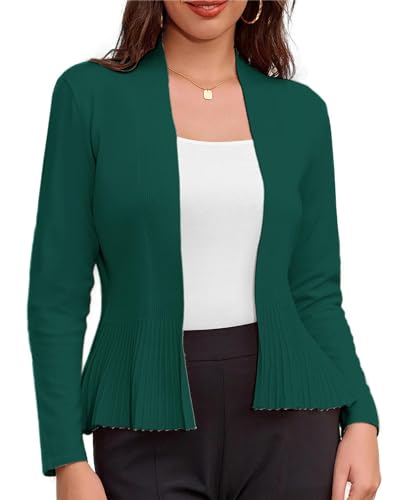 GRACE KARIN Damen Klassischer Schnitt Dünne Strickjacke Leichte Langärmlige Cardigan Offene Vorderseite Casual Angenehme Bolero mit Raffung von GRACE KARIN