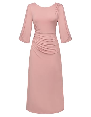 GRACE KARIN Damen Klassisches Mutterkleid 3/4-Ärmel Formales Langes Abschlusskleid Für Abschlussfeier Pink Größe L von GRACE KARIN