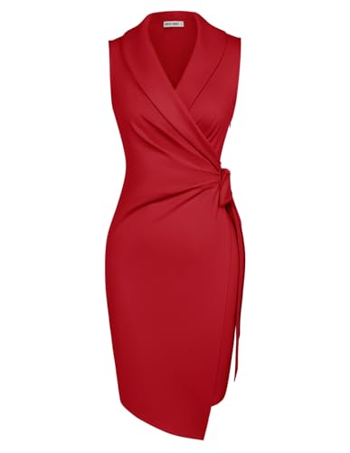 GRACE KARIN Damen Kleid Sommer Herbst Etuikleid Freizeitkleid Damen Elegant Cocktailkleid Damen Abendkleid XXL Rot-10 von GRACE KARIN