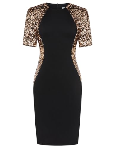 GRACE KARIN Damen Kleider Sexy Schwarz Gold Pailletten Kleid Kurzarm Bodycon Sexy Kleid Damen XXL GRACE KARIN Damen Kleider Sexy Schwarz Gold Pailletten Kleid Kurzarm Bodycon Sexy Kleid Damen XXL von GRACE KARIN