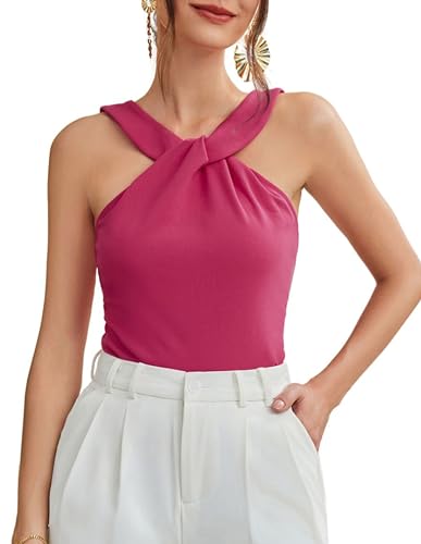 GRACE KARIN Damen Kurz Neckholder Top Sommer Casual Spaghettiträger Tops Rose Rot XL von GRACE KARIN