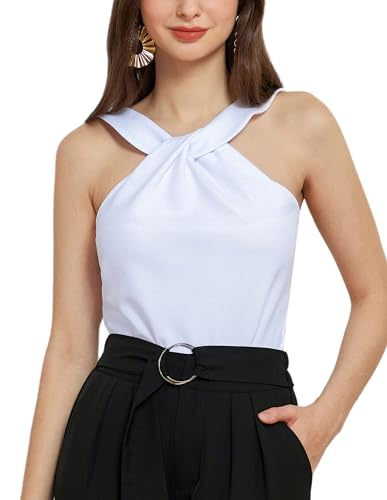 GRACE KARIN Damen Kurz Neckholder Top Sommer Casual Spaghettiträger Tops Weiß XL von GRACE KARIN