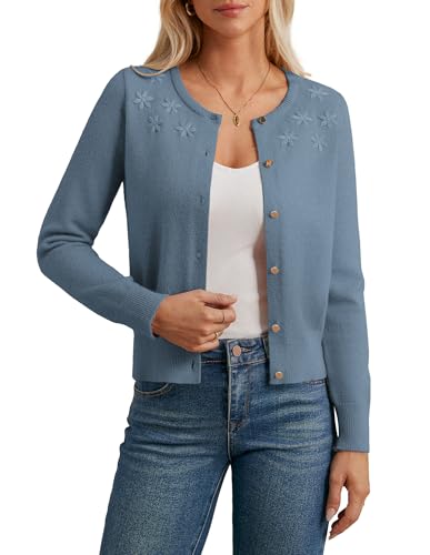 GRACE KARIN Damen Kurz Strickjacke Langarm Rundhals Button Down Basic Freizeit Cardigan Grau Blau XL GRACE KARIN Damen Kurz Strickjacke Langarm Rundhals Button Down Basic Freizeit Cardigan Grau Blau XL von GRACE KARIN