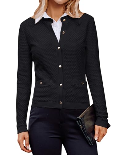 GRACE KARIN Damen Kurz Strickjacke Langarm Rundhals Button Down Basic Freizeit Cardigan Schwarz L von GRACE KARIN