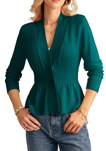 GRACE KARIN Damen Kurz Strickjacke mit Knöpfe Elegant Langarm V-Ausschnitt Stirckmantel Blaugrün M von GRACE KARIN