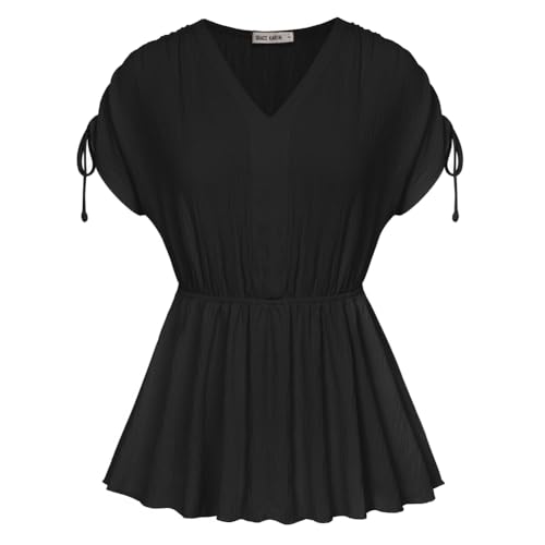 GRACE KARIN Damen Kurzarm Casual Top Täglich Damen Taille Tops Schwarz L von GRACE KARIN