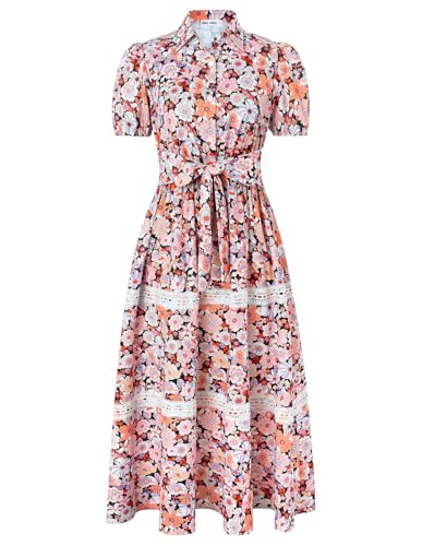 GRACE KARIN Damen Kurzarm Freizeitkleid Sommer Langes Blumenkleid Elegant Florales A-Linie Party Strandkleider Gelbe Blume-Schwarz M von GRACE KARIN