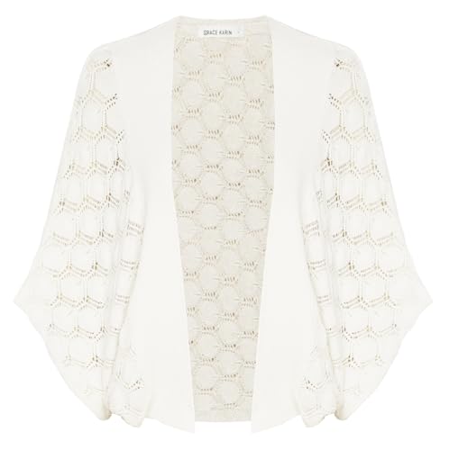 GRACE KARIN Damen Kurze Cutout Cardigan Cardigan Leicht Fledermaus Jäckchen Weiß XXL von GRACE KARIN