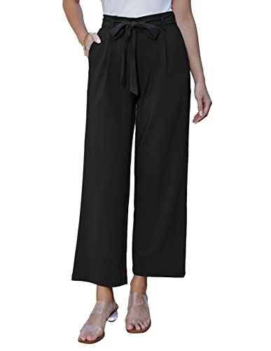 GRACE KARIN Damen Lässige Hose mit weitem Bein Business Casual Hose mit Taschen Schwarz L von GRACE KARIN