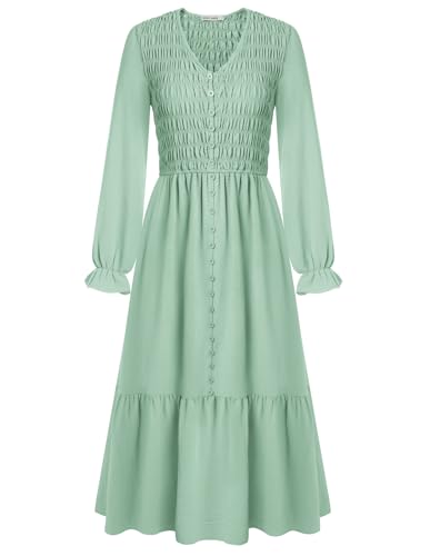GRACE KARIN Damen Lässige Lockeres Maxikleid Leichtes Fließendes Musselin Kleid Boho Gartenparty-Kleider Hellgrün XXL von GRACE KARIN