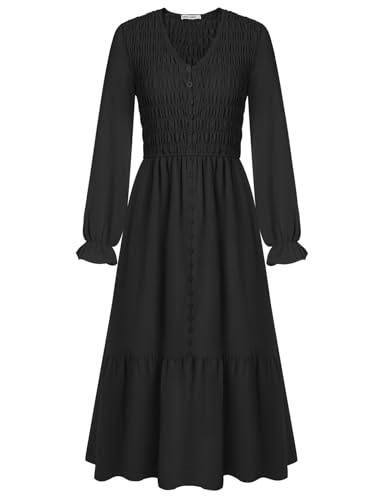 GRACE KARIN Damen Lässige Lockeres Maxikleid Leichtes Fließendes Musselin Kleid Boho Gartenparty-Kleider Schwarz XXL von GRACE KARIN