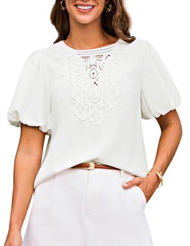 GRACE KARIN Damen Lässiges Kurzarmshirt Rundhals Spitzeneinsatz Locker Geschnitten Alltags Oberteil Weiß XL GRACE KARIN Damen Lässiges Kurzarmshirt Rundhals Spitzeneinsatz Locker Geschnitten Alltags Oberteil Weiß XL von GRACE KARIN