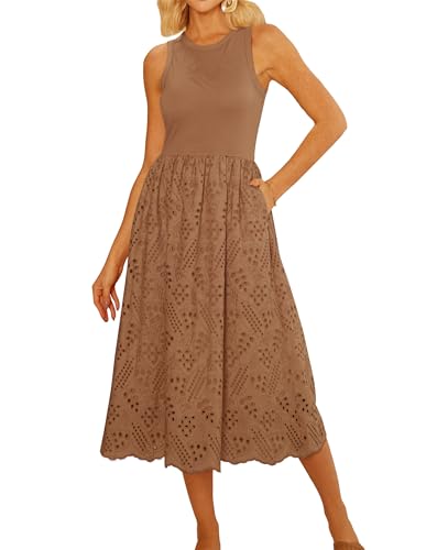 GRACE KARIN Strand-Sonntagskleider für Frauen Ärmelloses Tankkleid Sommer Casual Empire-Taille Kleid Braun Midi Kleid Solid XL von GRACE KARIN