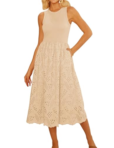 GRACE KARIN Lässige Sommerkleider für Frauen Ärmelloses Tankkleid Strandkleid mit Taschen Empire-Taille Kleid Apricot S von GRACE KARIN