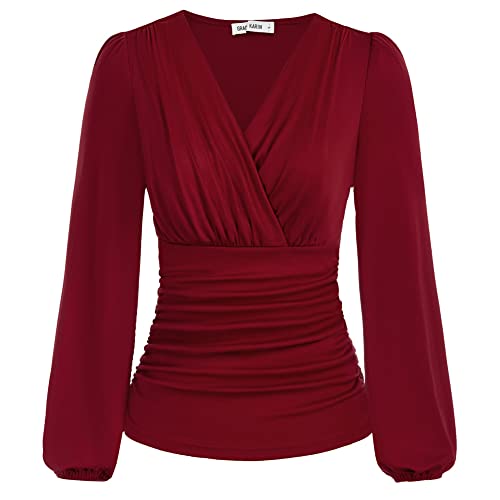 GRACE KARIN Damen Langarm Bluse Elegant Laterne Langarm Slim Fit Plissee-Tops Einfarbige Tunika Bluse Sexy Pullover CL1341A22-01_00M GRACE KARIN Damen Langarm Bluse Elegant Laterne Langarm Slim Fit Plissee-Tops Einfarbige Tunika Bluse Sexy Pullover CL1341A22-01_00M von GRACE KARIN