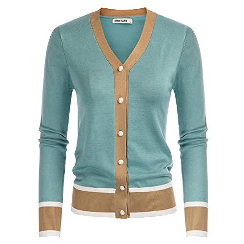 GRACE KARIN Damen Langarm Button Down Pullover Klassisch V-Ausschnitt Strickcardigan - - XX-Large von GRACE KARIN