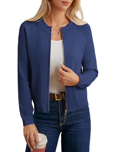 GRACE KARIN Damen Langarm Strickjacke Casual Weiche Gestrickte Jacke mit Reißverschluss Sweatshirt Freizeit Outwear Jeansblau L von GRACE KARIN