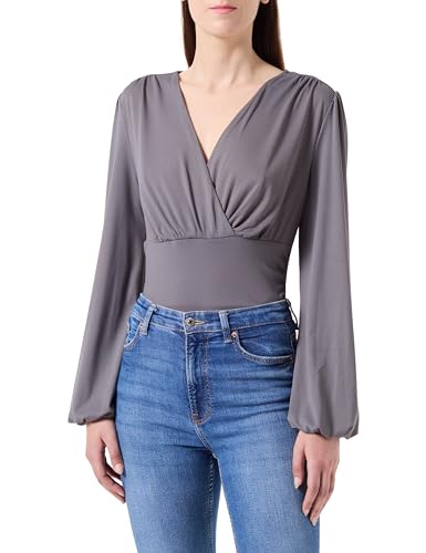 GRACE KARIN Damen Langarm V-Ausschnitt Einfarbig Top Slim Fit Plissee-Tops Tunika Blusen L von GRACE KARIN