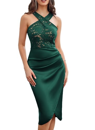 GRACE KARIN Damen 1920er Abendkleid Lace Lochmuster Bodycon mit Wickelsaum Ärmellos Neckholder Kleid Sexy Knielang 46 von GRACE KARIN