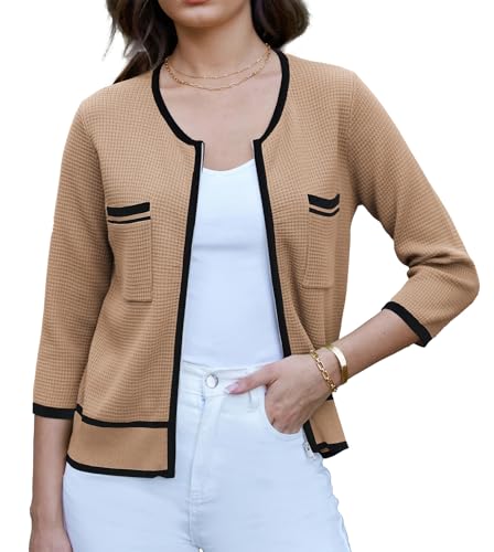 GRACE KARIN Damen Leicht Gestrickt Jacke Basic Reißverschluss Strickjacke Elegante Hochzeit Jacke für Kleid mit Tasche Dunkle Aprikose M von GRACE KARIN