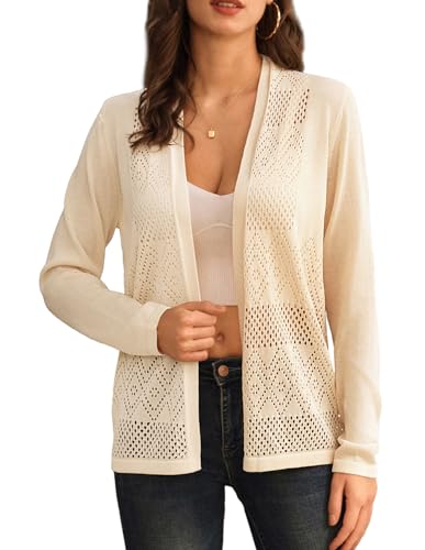 GRACE KARIN Damen Leichte Offene Front Strickcardigan Veganer Strickwaren Pullover Langarm Beige S von GRACE KARIN